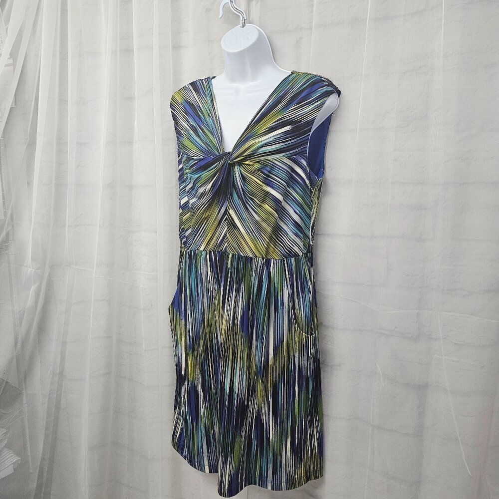 Rabbit Rabbit Rabbit Blue Green Abstract Striped Sleeveless Dress 10P - Picture 7 of 15